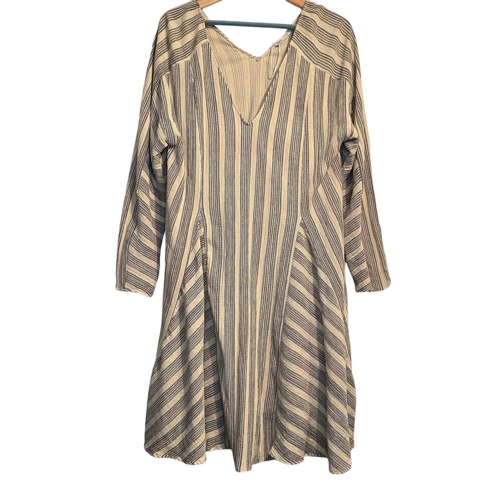 ZARA Dress Striped Gauzy Ribbed Paneled Long Sleeve Double V-Neck Dress